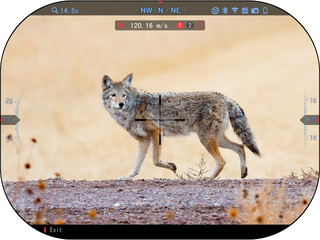 Iron hot thermal view of a coyote in an open field through an ATN thermal optic
