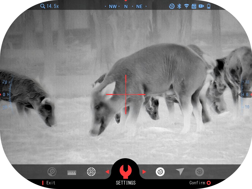 White hot thermal view of a wild hog in an open field through an ATN thermal optic
