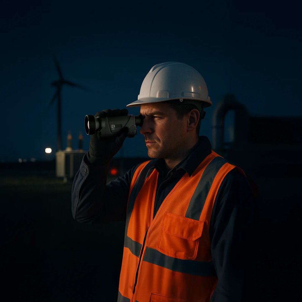 Hunter aiming a rifle fitted with an ATN X-Sight 5 day and night scope at dusk