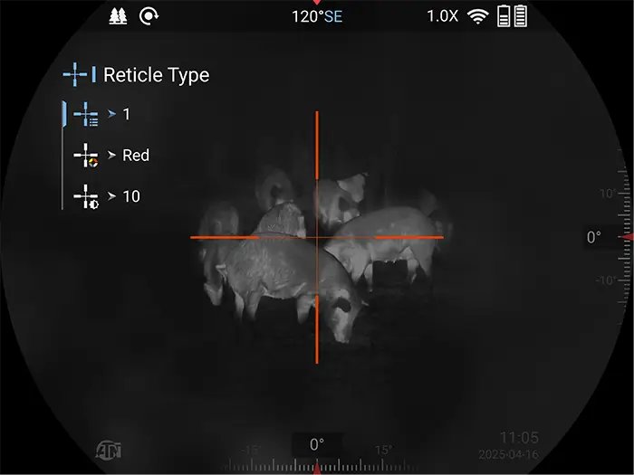 White hot thermal view of a wild hog in an open field through an ATN thermal optic