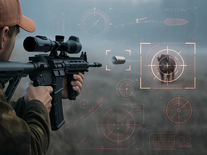 Hunter in the field using an ATN scope at dusk